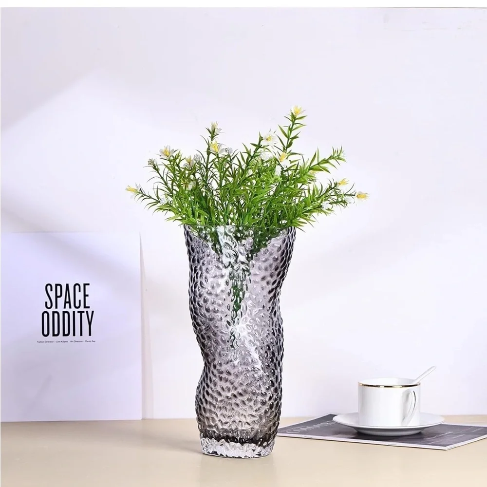 Grey Glass Vase, Modern Minimalist Flower Vase, Home Decoration (055)
